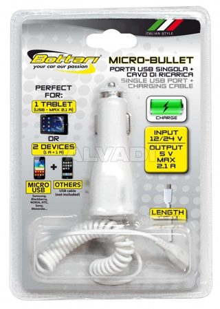 Micro USB charger+USB 2,1A,5V "Micro Bullet"